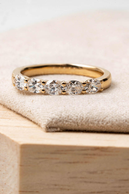 14k Yellow Gold 5-Stone Oval Created Diamond Wedding Band