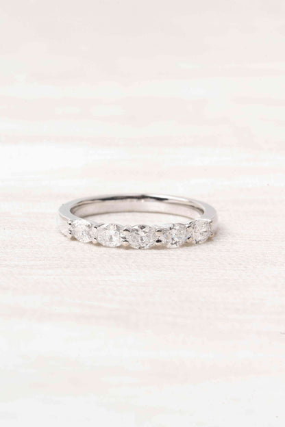 14k White Gold 5-Stone Oval Created Diamond Wedding Band