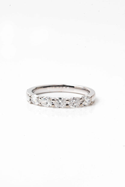 14k White Gold 5-Stone Oval Created Diamond Wedding Band