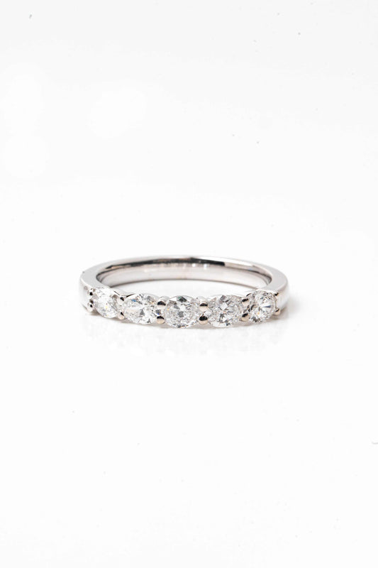 14k White Gold 5-Stone Oval Created Diamond Wedding Band