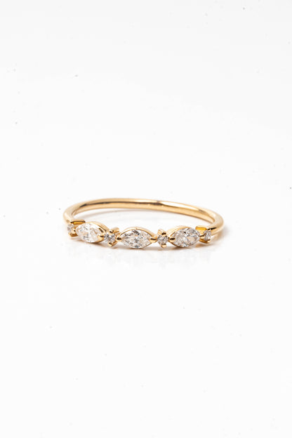 14k Three Marquise Natural Diamond Wedding Band