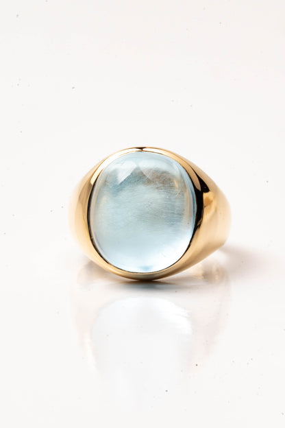 18k Yellow Gold Blue Topaz Cabochon Ring