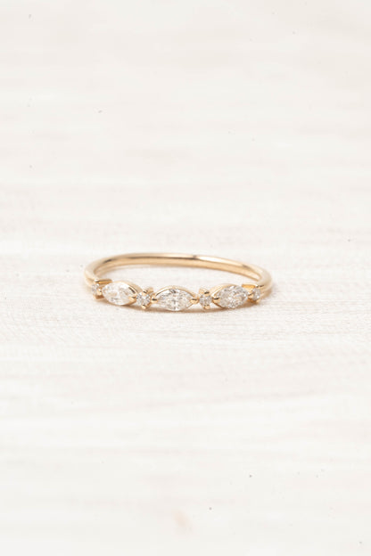 14k Three Marquise Natural Diamond Wedding Band