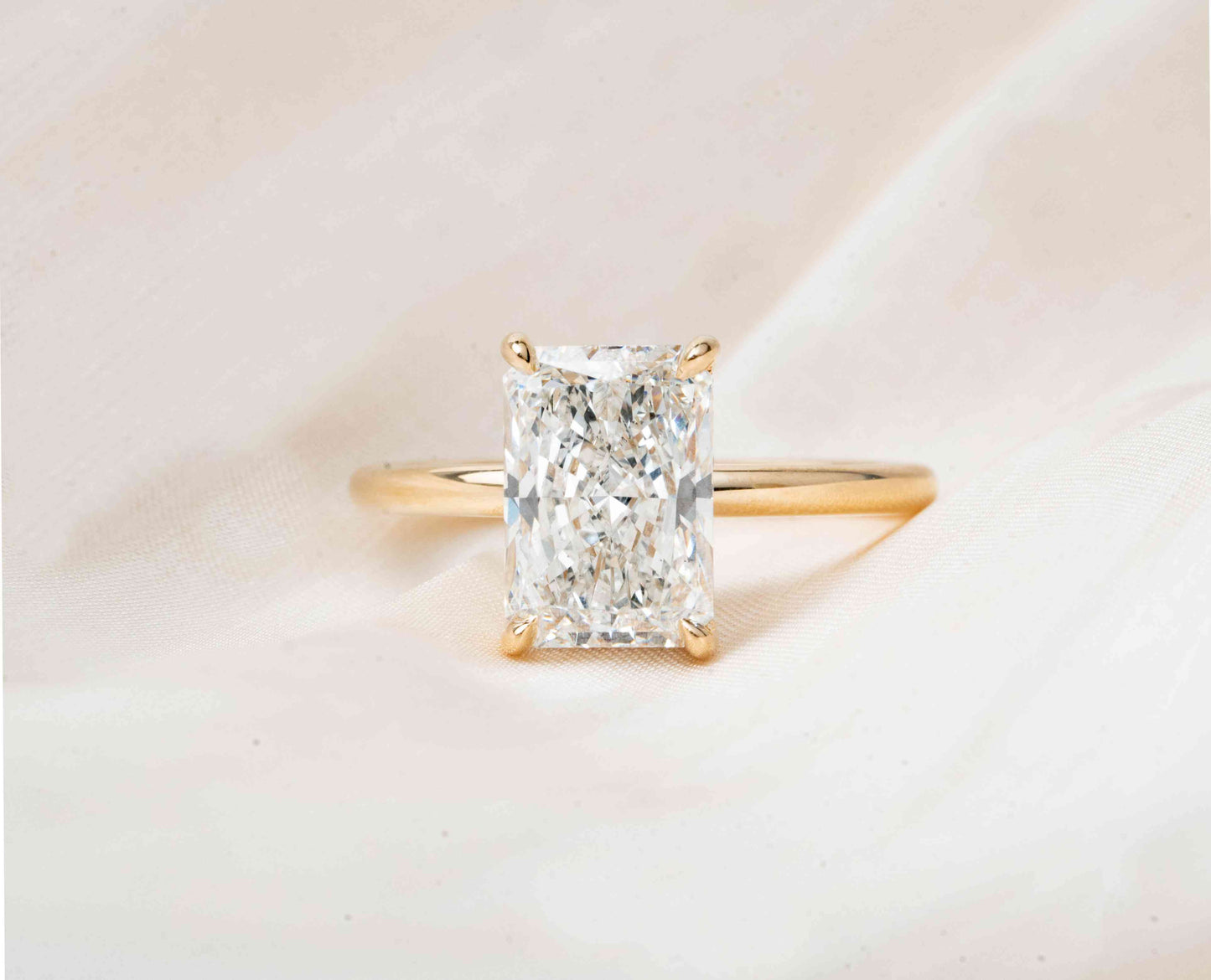 14k Yellow Gold Radiant Created Diamond Engagement Ring