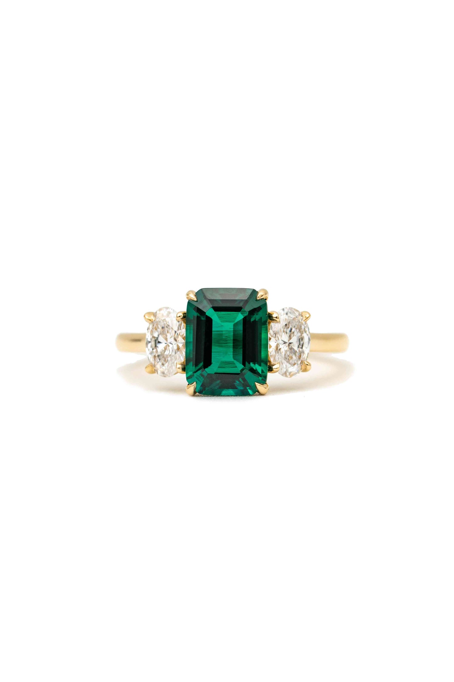 14k Yellow Gold Created Emerald Engagement Ring