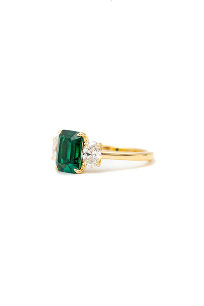 14k Yellow Gold Created Emerald Engagement Ring